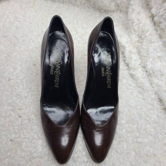 Yves Saint Laurent Vintage Chocolate Brown Leather Pumps sz 7.5 S - Picture 3 of 8